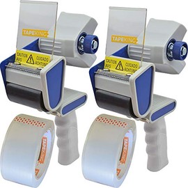 Tape King Packing Tape Dispenser Gun - Handheld Tape Gun with 2 Bonus Clear Packaging Tape (2 Inch Wide) - Shipping Tape for Sealing, Storing, and Moving Boxes, 2 Pack