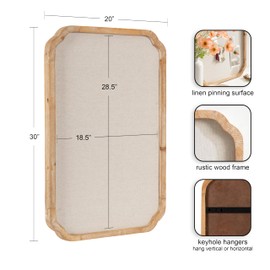 Kate and Laurel Marston Modern Farmhouse Scalloped Fabric Pinboard, 20 x 30, Rustic Brown, Transitional Rectangular Bulletin Board for Use as Motivational Vision Board or Decorative Wall Organizer