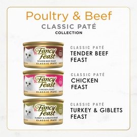 Fancy Feast Poultry and Beef Feast Classic Pate Collection Grain Free Wet Cat Food Variety Pack - (Pack of 24) 3 oz. Cans