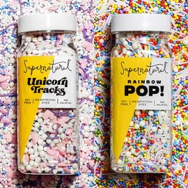Unicorn Tracks & Rainbow Pop! Natural Sprinkle Set by Supernatural, No Artificial Dyes, Soy Free, Gluten Free, Vegan, 3oz (Pack of 2)