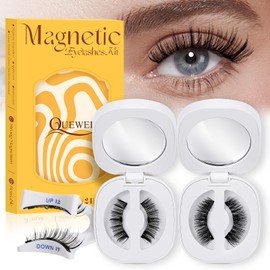 QUEWEL Magnetic Lashes Natural Look, 2Pairs Reusable Magnetic Eyelashes kit with Applicator, Soft Magnetic Lashes without Eyeliner, Easy to Wear and Remove Eyelashes Magnetic (GD-Magnetic Lashes-C+D)