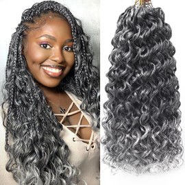 GoGo Curl Crochet hair 14inch Beach Curl Crochet hair Bohemian Crochet Braids Ombre Grey Deep Wave Braiding hair Extensions (14inch,T/Grey)