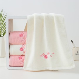 Pidada Hand Towels Set of 4 Embroidered Floral Pattern 100% Cotton Absorbent Soft Decorative Towel for Bathroom (Cherry Blossom 2 Pink 2 Ivory)
