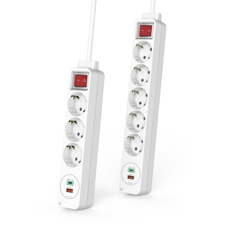 Hama Steckdosenleiste, 3-fach, USB-C/A 18W, PD/QC™, Schalter, Flachst., 1,4 m,
