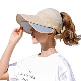 Peicees Wide Brim Visor Hat for Women Golf Visor Cap Sun Protection Hat for Beach Garden Tennis Running Sunshade Hat A-Khaki