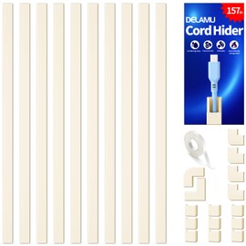Delamu 157in Cord Covers for Wires on Wall, Cord Hider for 1 Cord, Paintable Cable Hider, Cable Management Wire Covers for Cords, L15.7 W0.55 H0.4in, Beige