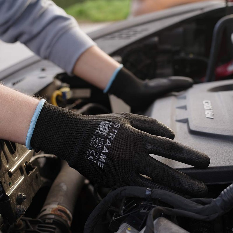 Straame Pack of 12 or 24 Black Safety Work Gloves,