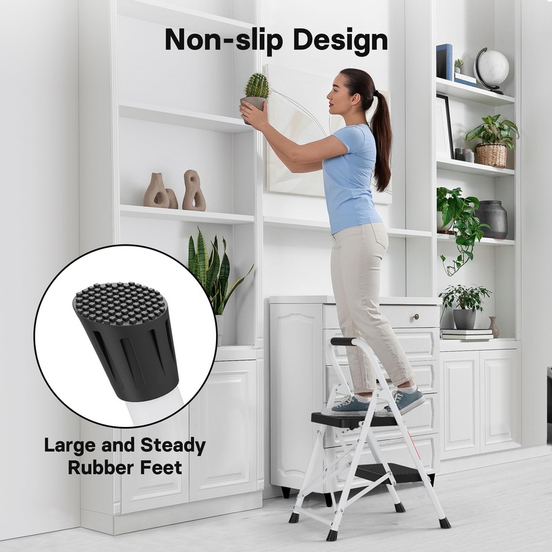 BONTEC 2-Step Ladder, Folding Step Stool, 600lbs Max Load Capacity,
