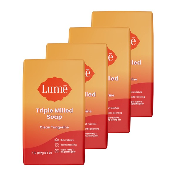 Lume Triple Milled Soap - Rich Moisture & Gentle Cleansing - Paraben Free, Phthalate Free, Skin Safe - 5 ounce (Pack of 4) (Clean Tangerine)