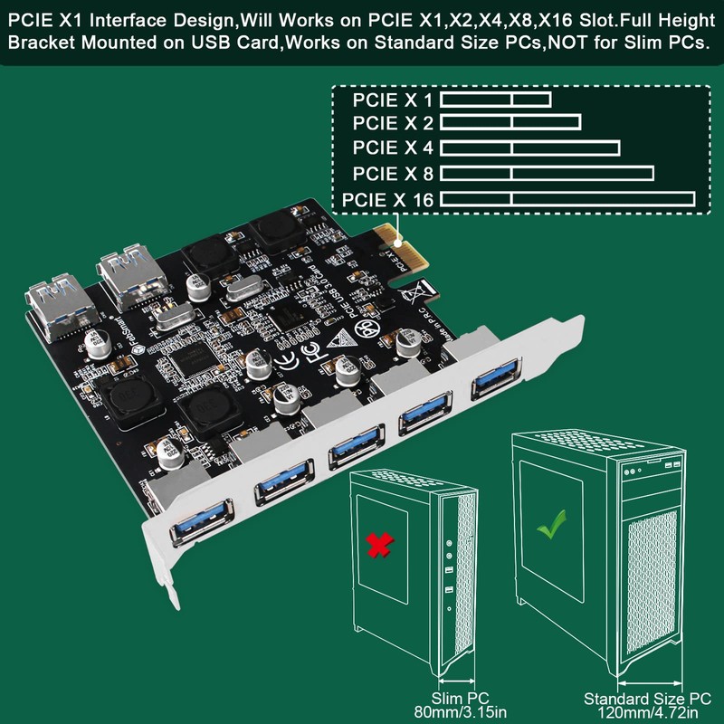 FebSmart 7-Ports Superspeed 5Gbps PCIE USB 3.0 Expansion Card for