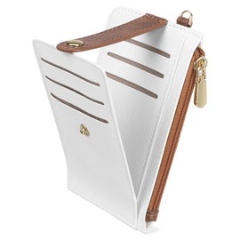 SENDEFN Slim Credit Card Holder RFID Blocking Leather Keychain Wallet for Women with Zipper Pocket