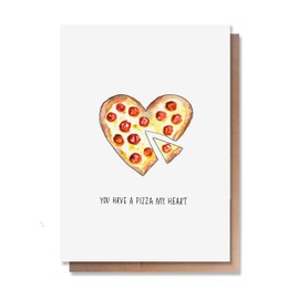 Wunderkid Funny Valentine’s Day Card Pun, Pizza My Heart, Love Card for him her boyfriend girlfriend best friend (1 Single Card, Blank inside)