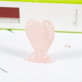 Soulnioi 1.5" Natural Healing Crystal Gem Statue Guardian Angel Figurine for Home Room Decoration Ornament (Rose Quartz), and 1pc Angel Wings Crystal Carved Necklace Pendant (30 * 15mm)