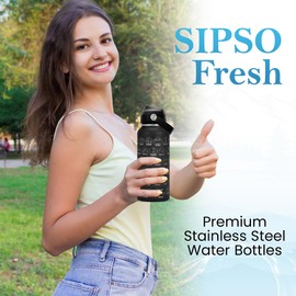 SIPSO fresh National park water bottle with stickers- Laser-Engraved logos, 32 oz Cool Gifts for Hikers, Featuring Iconic USA National Park Landmarks Outdoor Gift (Black)