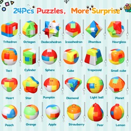 Syhood 24 Pieces Brain Teaser Puzzles for Adults Mind Game Toys Set, 3D Plastic Unlock Interlock Puzzle, Cube, Ball, Barrel, Interlocking Sensory Educational Toys for Mind, Iq, Logic Test
