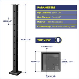 33.5" Cable Railing Post, Level Line Post, Indoor Railing Kit, Stainless Steel Railing System, Black Iron Posts are Suitable for Deck, Balcony, Stair, Indoor and Outdoor Decor (L Corner Post)
