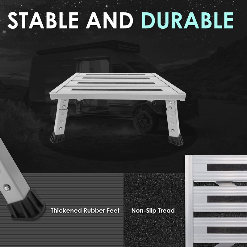 DEPSUNNY Adjustable Height Aluminum RV Step, Stable Foldable Platform Step