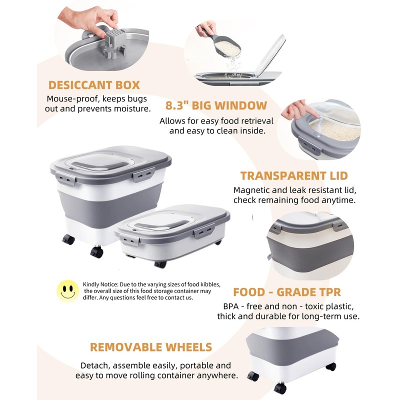 DDMOMMY 20-30 Lbs Rice Storage Container,Collapsible Food Storage Containers with