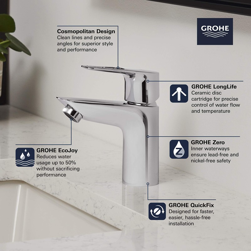 GROHE Bauloop Single Hole Single-Handle S-Size Bathroom Faucet 1.2 GPM,