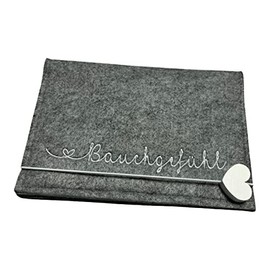 Maternity log cover, tummy feel, grey in a simple design, with compartment for ultrasound image, maternity log made of felt, handmade, made in Germany, suitable for the German maternity log