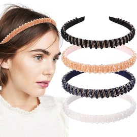 Firuilo Rhinestones Headband Sparkly Crystal Hairband Bling Beaded Thin Head Bands for Women(4Pcs) (Type A)
