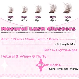 Brown Lash Clusters Wispy Natural Eyelash Clusters Eyelash Extensions 196pcs D Curl DIY Individual Lashes Extensions