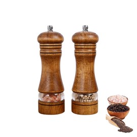 GZXTSKY Wooden Salt and Pepper Grinder Set, Refillable Salt and Pepper Mill Set,Manual Salt & Pepper Grinders，Adjustable Coarse-grained Salt Grinder and Pepper Mill-6.5 Inches-2 Pack