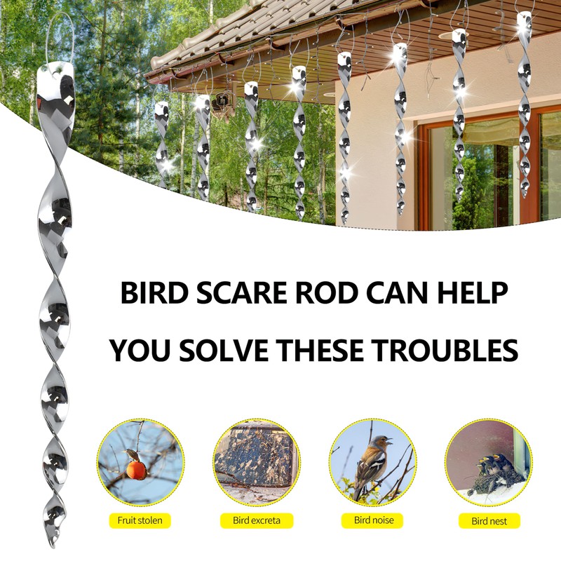 KOKMEYA Bird Scare Rods Silver Hanging Plastic Bird Deterrent Device,