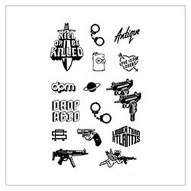 Gel Luna semi-permanent vintage lettering cross skull black Halloween tattoo henna tattoo sticker, 1 piece, T-289 / 젤루나 반영구 빈티지 레터링 십자가 해골 블랙 할로윈 문신 헤나 타투 스티커, 1개, T-289