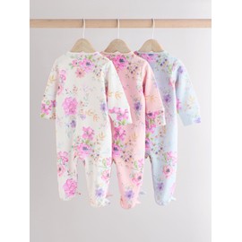 NEXT Floral Cotton Rompers, Pack of 3, pink