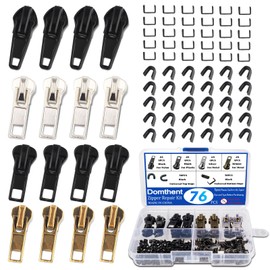 Domthent Zipper Repair Kit,#5 Zipper Pull Replacement,76pcs Fix a Zipper Repair Kit Including Automatic Lock Zippers Pull,Bottom Stop and Top Stop for Repairing Jackets,Coats,Boot,Backpacks,etc (76)