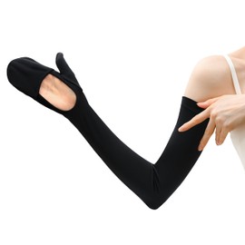 Otafuku Glove Arm Cover for Summer [Cool Touch Feeling Stretch Material Fingertip Cover Long Type Women] UV-3791 Black One Size Fits Most