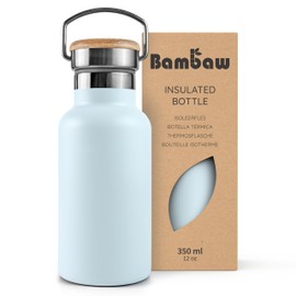 Bambaw Insulated Water Bottle 350ml, Light Blue Water Bottle, Stainless Steel Water Bottle, Leakproof Water Bottle, Small Water Bottle, Metal Water Bottle, Hiking Water Bottle - Ice Blue