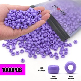 Auvoau 1000Pcs Pony Beads Bracelet 9mm Purple Plastic Barrel Pony Beads for Necklace,Hair Beads for Braids for Girls,Key Chain,Jewelry Making (Purple)