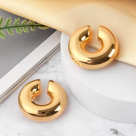 Chunky Ear Cuff Earrings for Women Non Piercing Ear Clip Earrings 14K Gold Ear Cuff