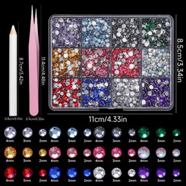 Mixed Color Flatback Rhinestones for Crafting, Shiny 2/3/4mm Half Round Nail Art Rhinestone Kit Rainbow Resin Rhinestones for Bedazzling, Flatbck Beads Gems for Nails Art DIY