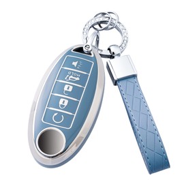 Flensent Key Fob Cover with Keychain for Nissan Altima Sentra Rogue Pathfinder Murano Armada Maxima (5-Blue)