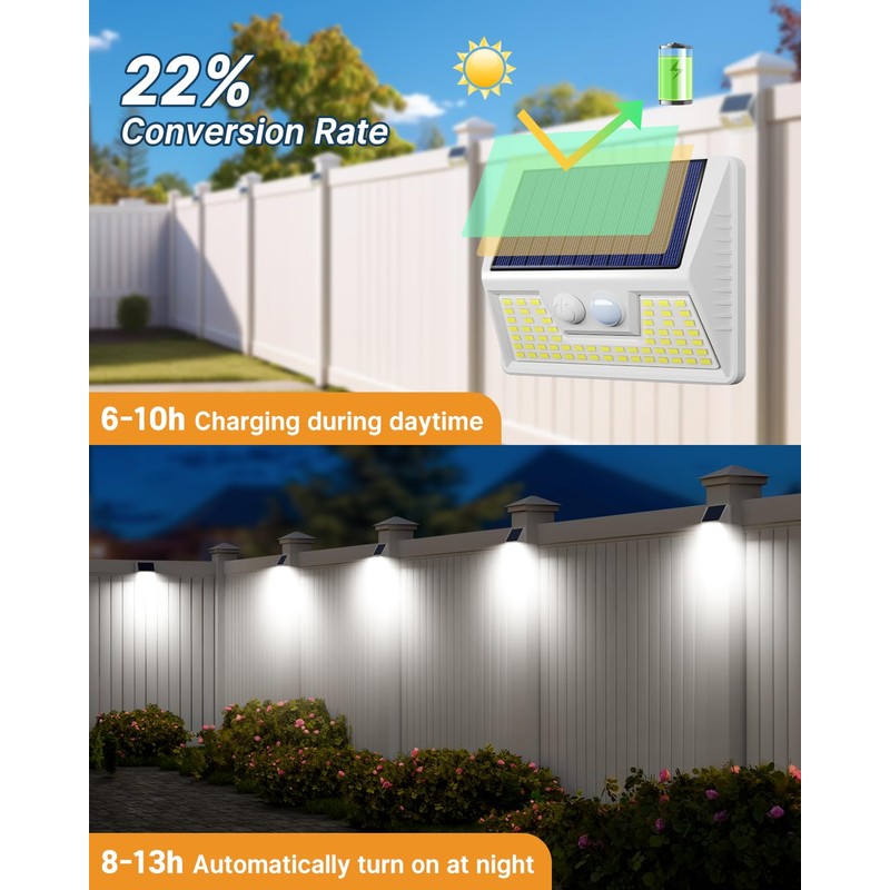 vighep 4 Pack Solar Fence Lights Waterproof, Motion Sensor Deck