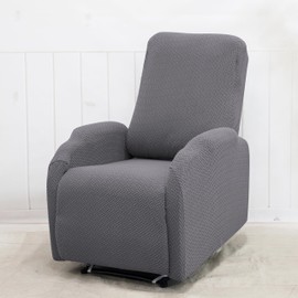 cjc Recliner Chair Cover 4-Pieces, Small Reclining Chair with Pockets, Stretch Jacquard 1 Seat Recliner Couch Slipcovers, Anti-Slip Furniture Protector for Dogs Home Theater Seating (Grey)