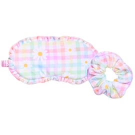 iscream Silky Fleece, Fully Lined Sleep Mask and Matching Scrunchy Set - Daisy Gingham