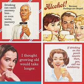 Funny Cocktail Napkins for Men Women Box Set Retro Vintage Cocktail Napkin Funny Sayings 40 Total