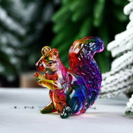 Crystal Glass Squirrel Figurine Colorful Squirrel Decor Statue Cute Animal Ornament Handmade Sculpture for Home Decor