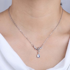 Atentuyi Mini CZ Drop Pendant Necklace Silver Crystal Star Moon Necklace Choker Pear Moonstone Necklace Thin Chain Delicate Simple Necklace for Women Wedding Jewellery, Zinc