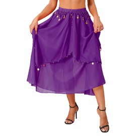 HULIJA Women's Belly Dance Skirt Long Dance Skirt Sequins Asymmetrical Skirt Dance Stage Skirt Carnival Dance Outfit Oriental Costumes, A purple