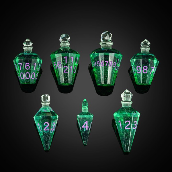 Cusdie 7-Die Sharp Edges DND Dice Set, Potion Shaped D&D