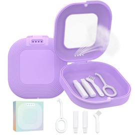 HEMILAB® Retainer Case, Slim Aligner Case with Vent Holes, Compatible with Invisalign, Mouth Guard Case, Cute Retainer Case with Retainer Removal Tool, Chewies and Brush, Purple