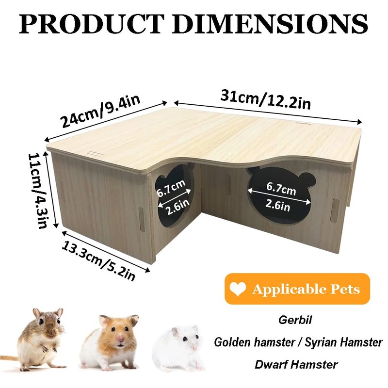 Wooden Hamster House, Corner House Hamster Hideout Cage Décor for