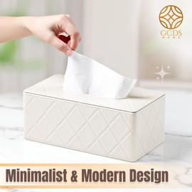 Tissue Box Cover Rectangle, Leather Tissue Holder for Bathroom, Tabletop, Car, Night Stands, Office, Home, Kitchen, Facial Tissue Case (Cream)
