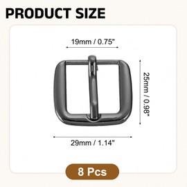 sourcing map Metal Roller Buckle, 8Pcs 0.75 Inch Single Prong Belt Buckle Square Replacement Bar Buckles for Leather Craft Accessories Belt, Metallic Black