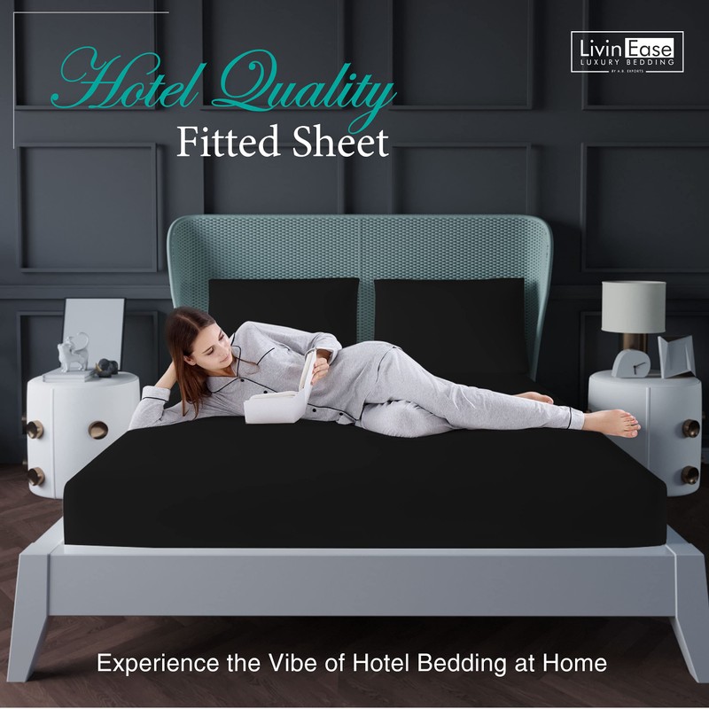 LivinEase Double Fitted Sheet -10inch(26cm) Deep Cotton Blend Double Bed
